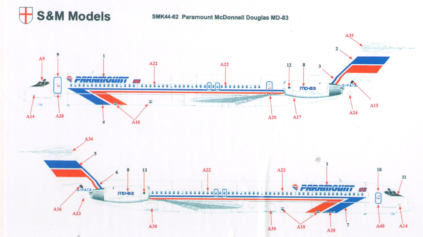 S & M Models SMK44-62 1:144 McDonnell-Douglas MD-83 Paramount Airways