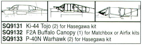 Squadron Canopies SQS9133 1:72 Curtiss P-40N Warhawk x 2