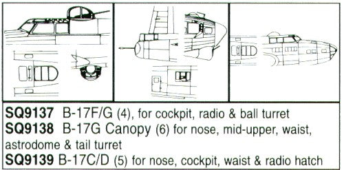 Squadron Canopies SQS9139 1:72 B-17C/D Flying Fortress Clear Parts