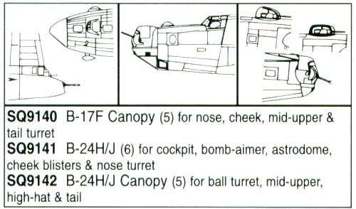 Squadron Canopies SQS9142 1:72 B-24H/J Ball Turret & Windows