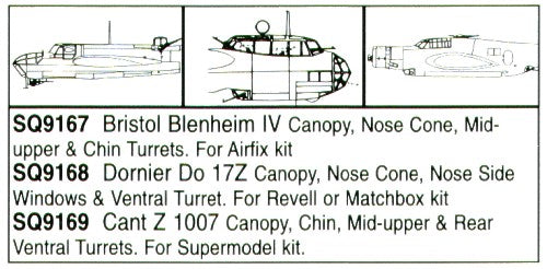 Squadron Canopies SQS9169 1:72 Cant Z.1007 Bis canopy and turret