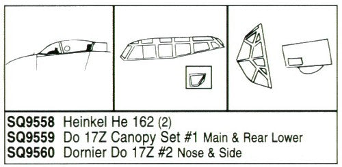 Squadron Canopies SQS9558 1:48 Heinkel He-162A-2 Salamander canopy x 2