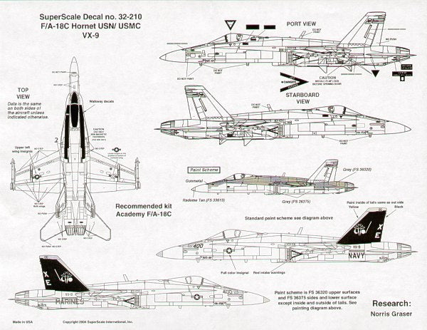 Microscale SS32210 1:32 McDonnell-Douglas F/A-18C 164976 XE/400 VX-9 black fins