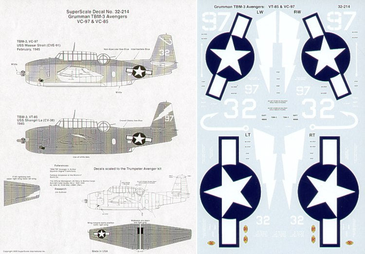 Microscale SS32214 TBM-3 Avenger VC-97/VT-85 Decals 1:32