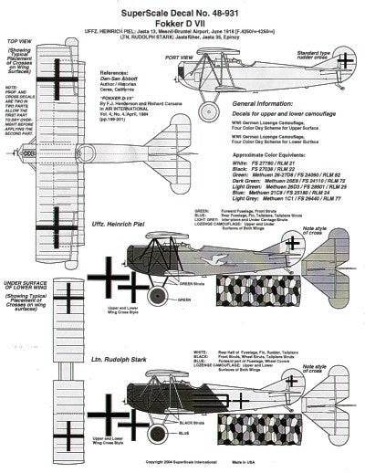 Microscale SS480931 1:48 Fokker D.VII