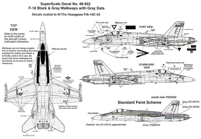 Microscale SS480932 F/A-18 Walkways Grey & Black Decals 1:48