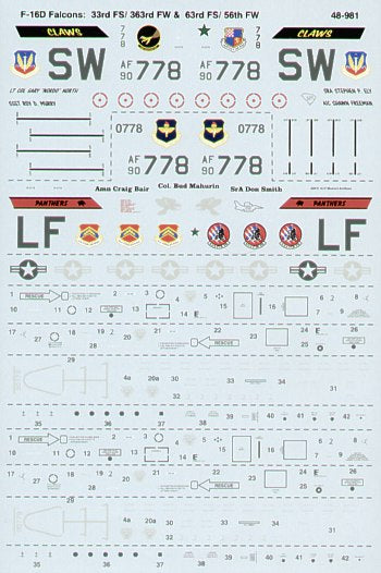 Microscale SS480981 1:48 Lockheed-Martin F-16N
