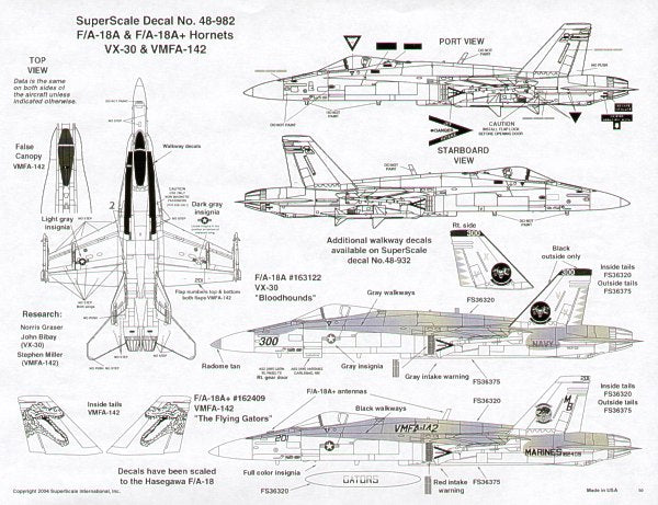 Microscale SS480982 F/A-18A/A+ VX-30/VMFA-142 Decals 1:48