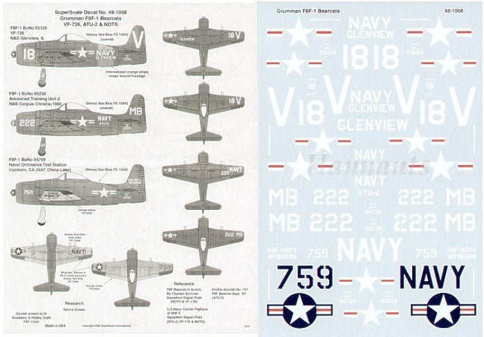 Microscale SS481008 1:48 Grumman F8F-1 Bearcats