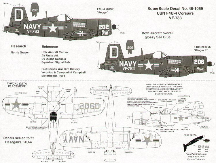 Microscale SS481059 1:48 Vought F4U-4 Corsairs VF-783