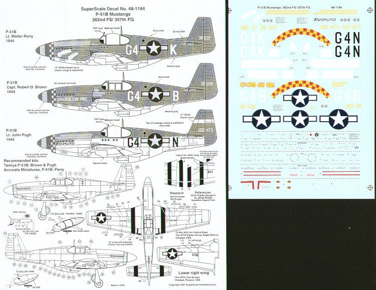 Microscale SS481194 1:48 North-American P-51B Mustangs 362 FS/357 FG 1944