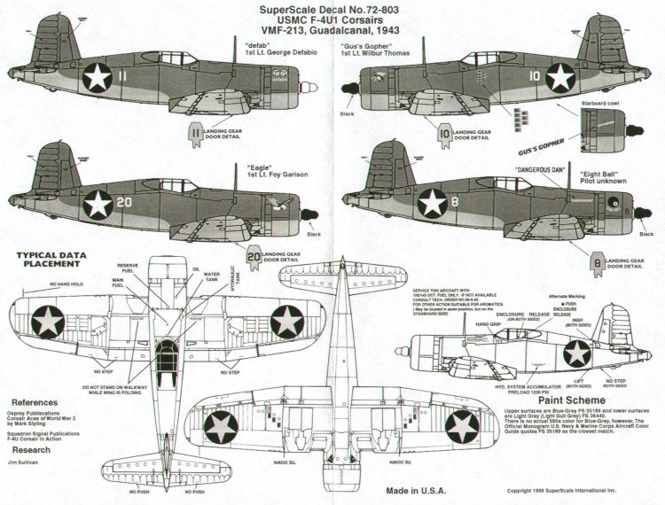 Microscale SS72803 1:72 Vought F4U-1 Corsair USMC VMF-213 Guadalcanal 1943