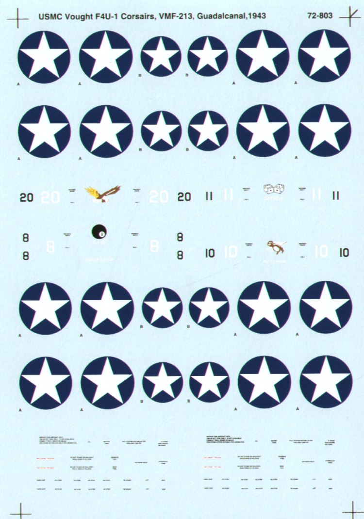 Microscale SS72803 1:72 Vought F4U-1 Corsair USMC VMF-213 Guadalcanal 1943