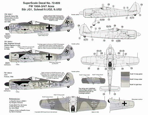 Microscale SS72809 1:72 Focke-Wulf Fw-190A-4/Fw-190A-7