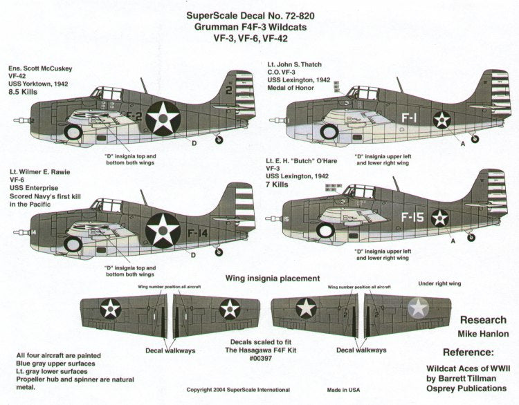 Microscale SS72820 1:72 Grumman F4F-3 Wildcat