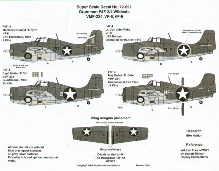 Microscale SS72821 1:72 Grumman F4F-3/4 Wildcat