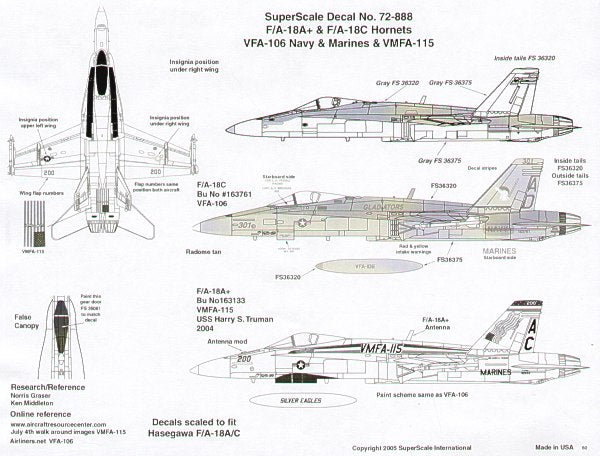 Microscale SS72888 McDonnell-Douglas F/A-18A/C Decals 1:72