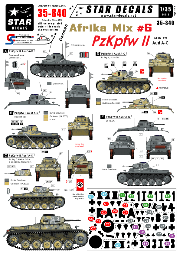 Star Decals STAR35840 1:35 German DAK/Afrika Korps Mix # 6 Pz.Kpfw.II Ausf.A-C 5