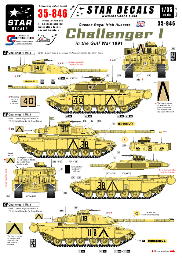 Star Decals STAR35846 1:35 Challenger I in the Gulf War QRIH