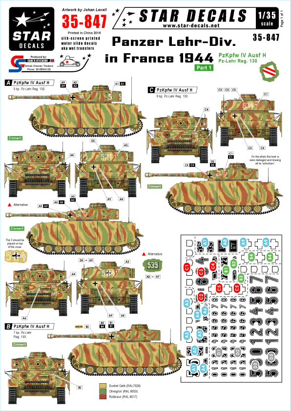 Star Decals STAR35847 1:35 Panzer Lehr-Division in France 1944