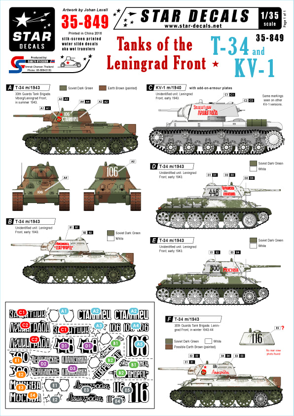 Star Decals STAR35849 1:35 Tanks of the Leningrad Front