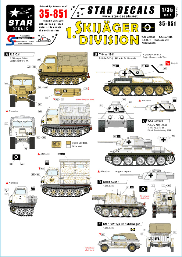 Star Decals STAR35851 1:35 Skijager Division Eastern front