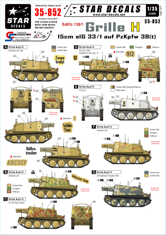 Star Decals STAR35852 1:35 Grille Ausf.H Sd.Kfz.138/1
