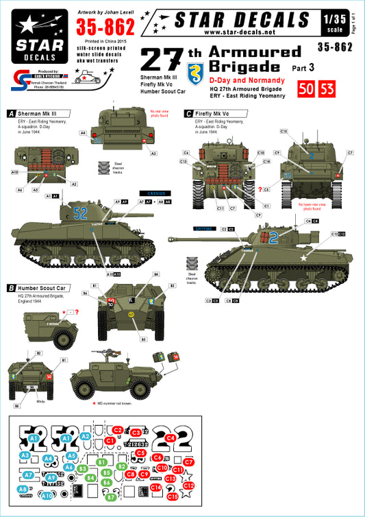 Star Decals STAR35862 1:35 27th Armoured Brigade, D-Day and Normandy