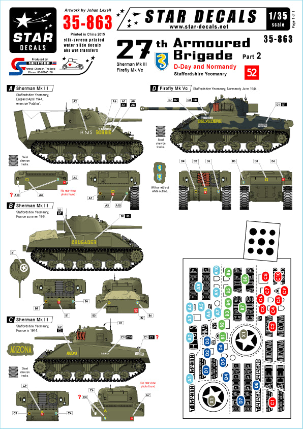 Star Decals STAR35863 1:35 27th Armoured Brigade, D-Day and Normandy