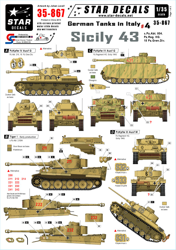 Star Decals STAR35867 1:35 German Tanks in Italy #4