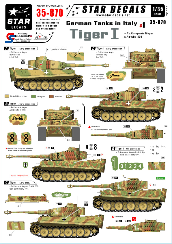 Star Decals STAR35870 1:35 German Tanks in Italy #1