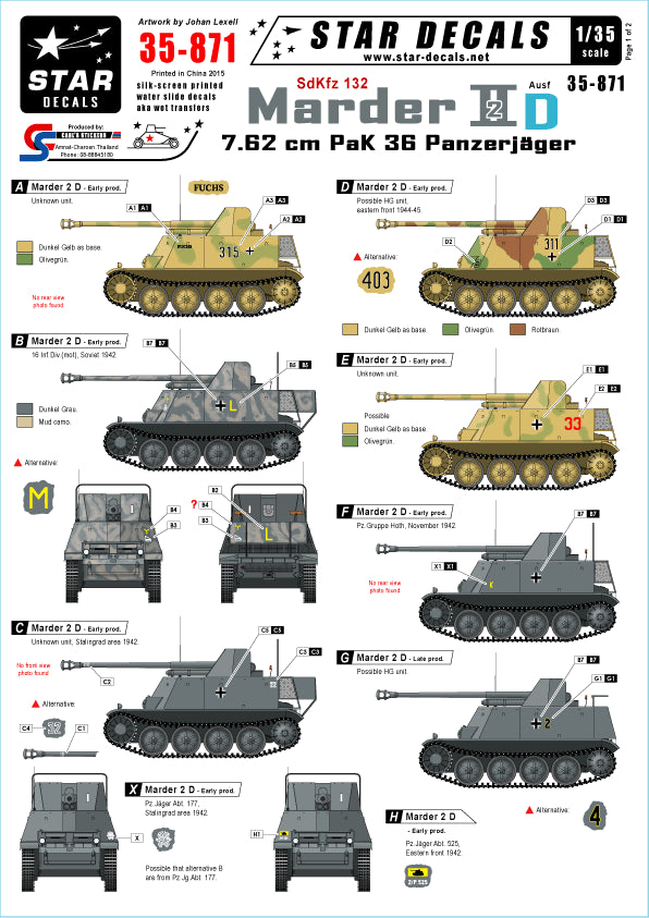 Star Decals STAR35871 1:35 Panzerjager Marder II Ausf.D