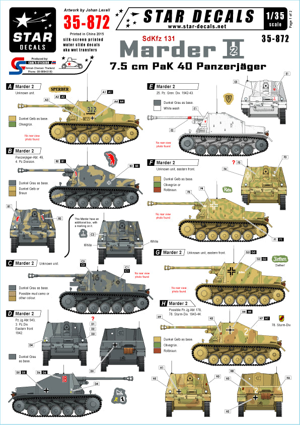 Star Decals STAR35872 1:35 Panzerjager Marder II Ausf.D