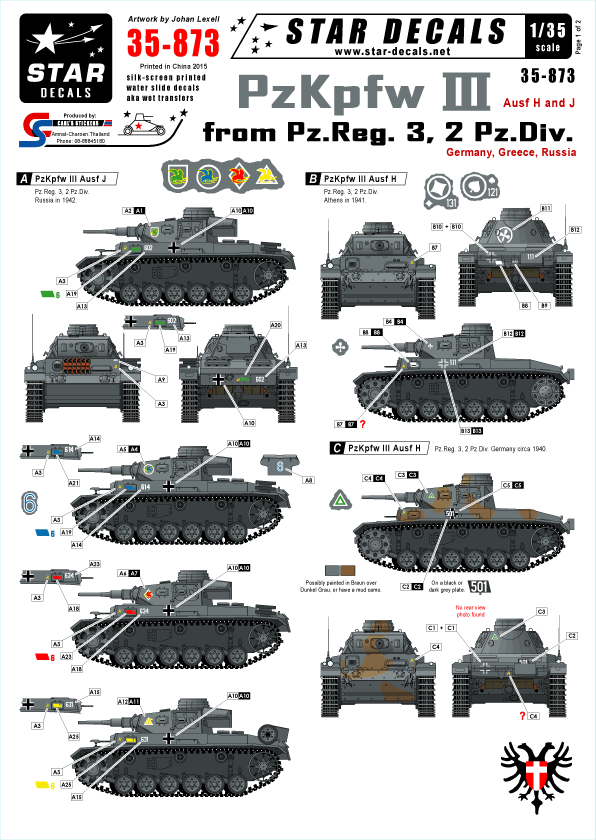 Star Decals STAR35873 1:35 Pz.Kpfw.III from Pz.Regiment 3, 2