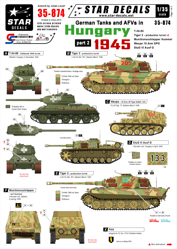 Star Decals STAR35874 1:35 German Tanks in Hungary 1945 #2