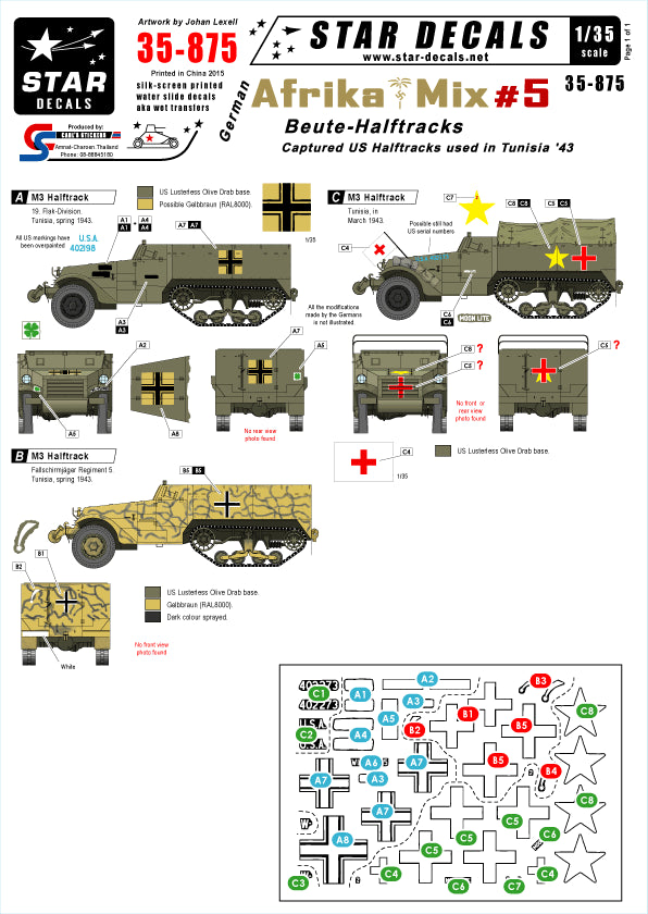 Star Decals STAR35875 1:35 German Beute Halftracks in Africa