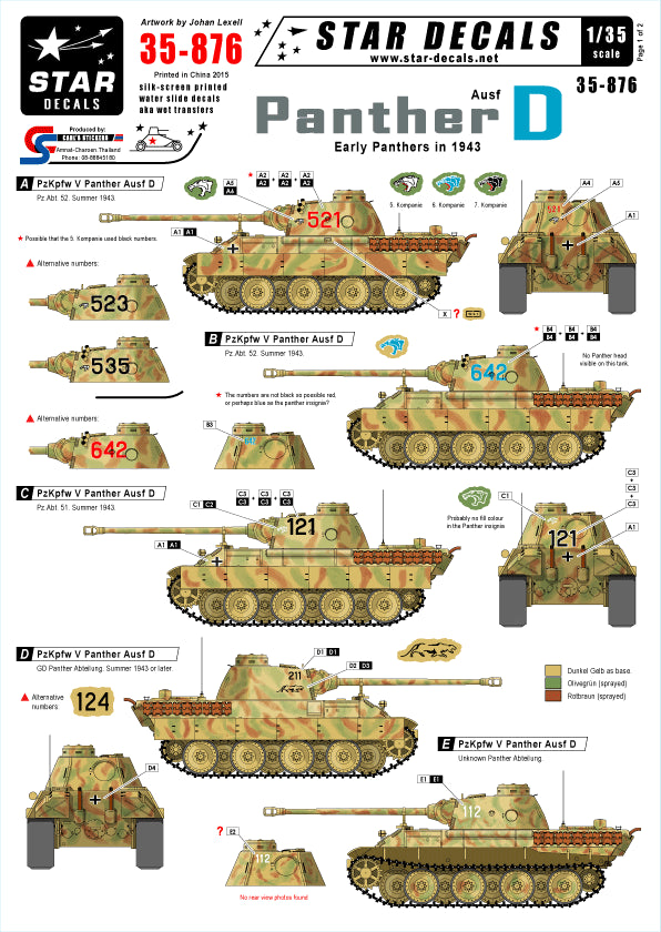 Star Decals STAR35876 1:35 Pz.Kpfw.V Ausf.D Panther