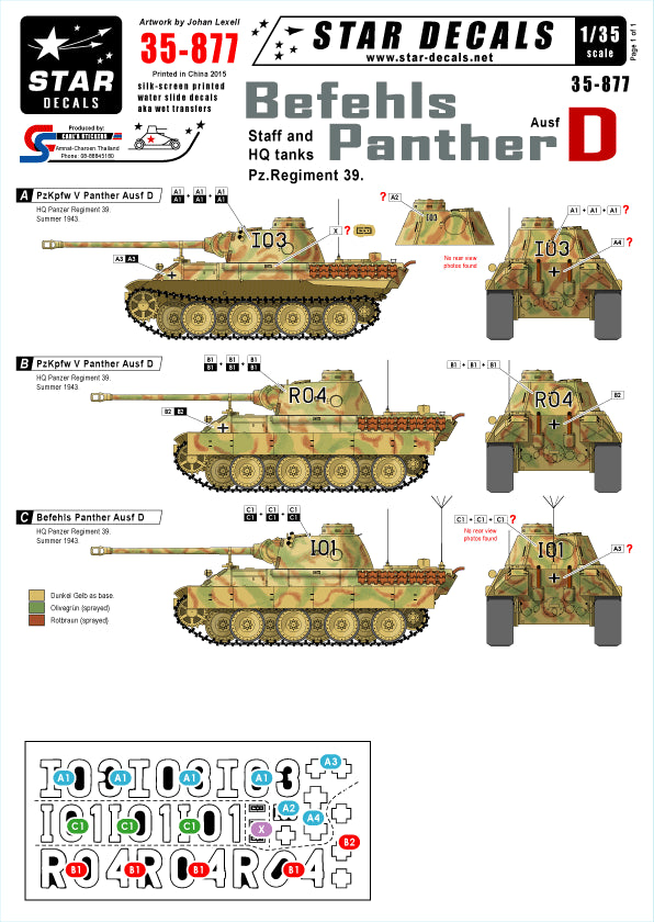 Star Decals STAR35877 Befehls Panther Ausf.D Staff HQ 1:35