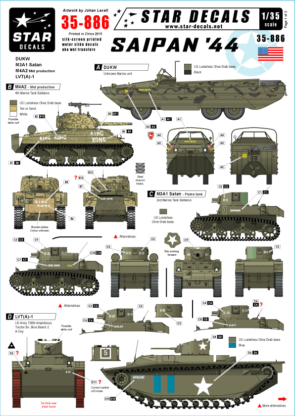 Star Decals STAR35886 1:35 Saipan '44