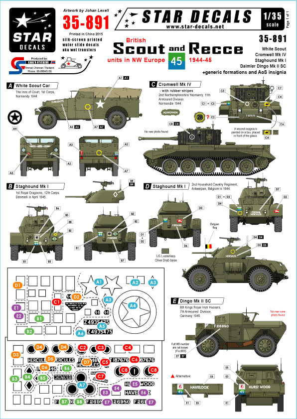 Star Decals STAR35891 1:35 British recce units in North West Europe 1944-45