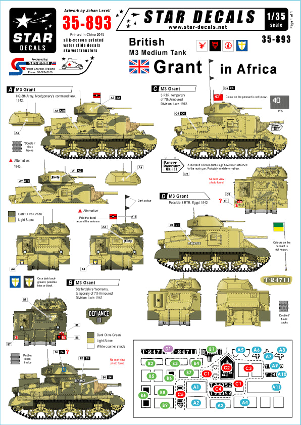 Star Decals STAR35893 1:35 British M3 Grant in Africa