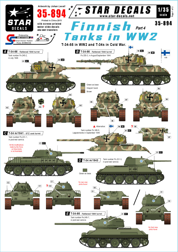 Star Decals STAR35894 1:35 Finnish Tanks in WWII