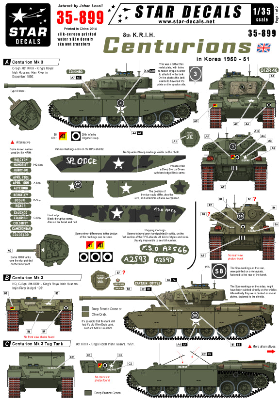 Star Decals STAR35899 1:35 8th K.R.I.H Centurions in the Korean War 1950-51.