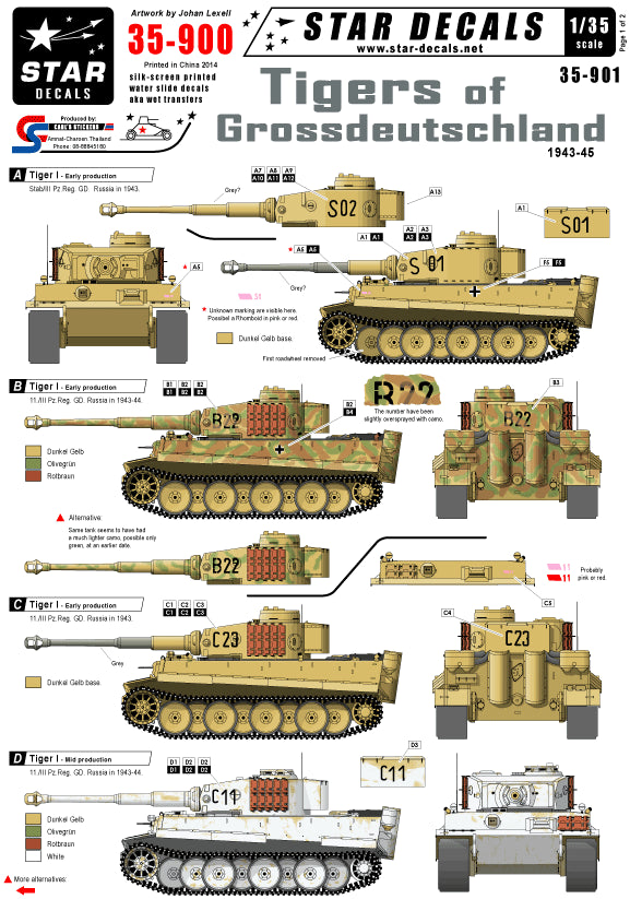 Star Decals STAR35900 1:35 Pz.Kpfw.VI Tigers of Grossdeutschland 1943-45