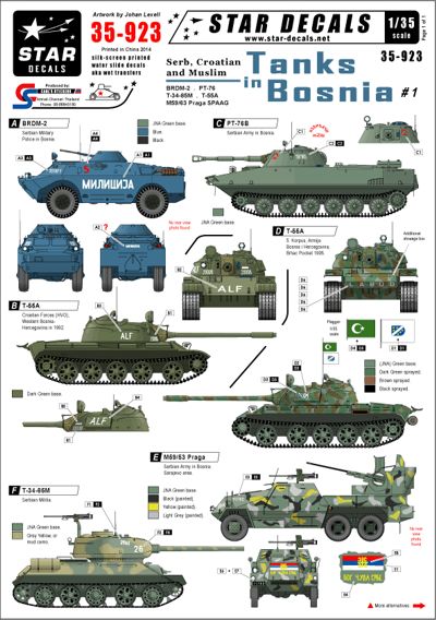 Star Decals STAR35923 1:35 Tanks in Bosnia #1 Serbian, Croatian and Muslim AFVs