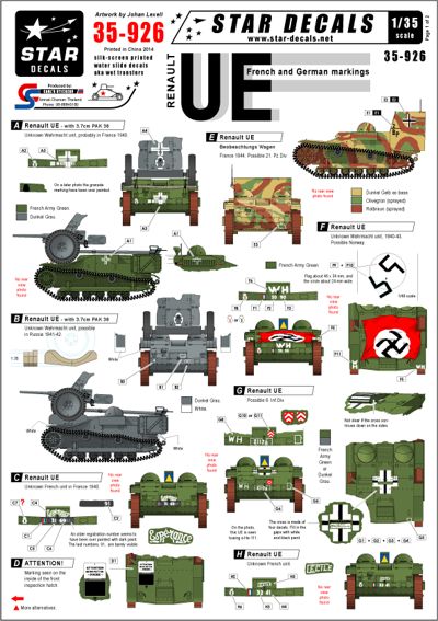 Star Decals STAR35926 1:35 Renault UE French and German markings