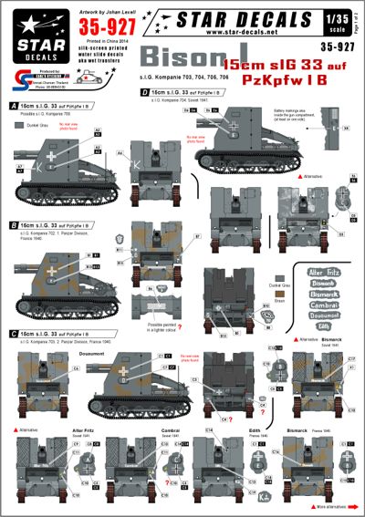Star Decals STAR35927 1:35 Bison I 15cm sIG 33 auf Pz.Kpfw.I Ausf.B