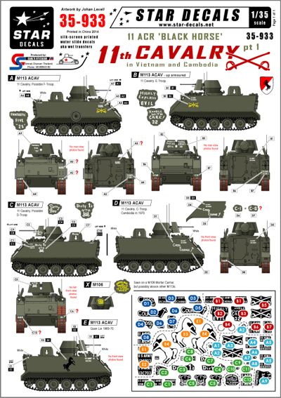 Star Decals STAR35933 1:35 11th Cavalry in Vietnam/Cambodia #1 APC M113 ACAV