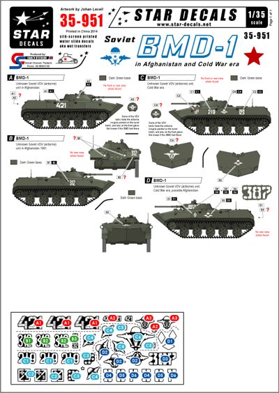 Star Decals STAR35951 1:35 Soviet BMD-1 Airborne tank