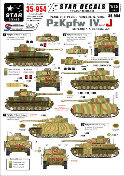 Star Decals STAR35954 1:35 Pz.Kpfw.IV Ausf.J 5
